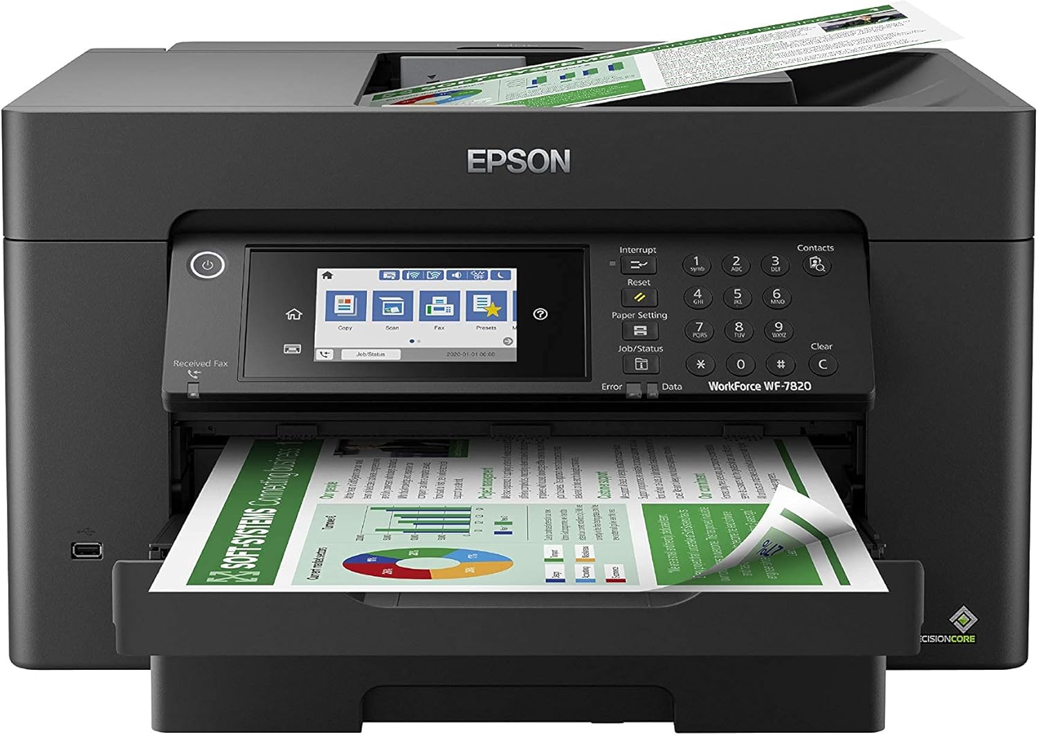 Epson Workforce Pro WF-7820 Wireless All-in-One Wide-Format Printer, Auto 2-Sided Print 13″ x 19″ Copy, Scan & Fax, 50-Page ADF, 250-sheet Paper Capacity, Works with Alexa – Black